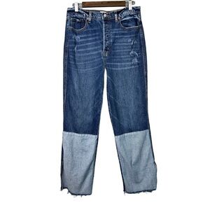 CELLO Super High Rise Dad Jean Medium Wash Button Fly Distressed Raw Hem Size 11